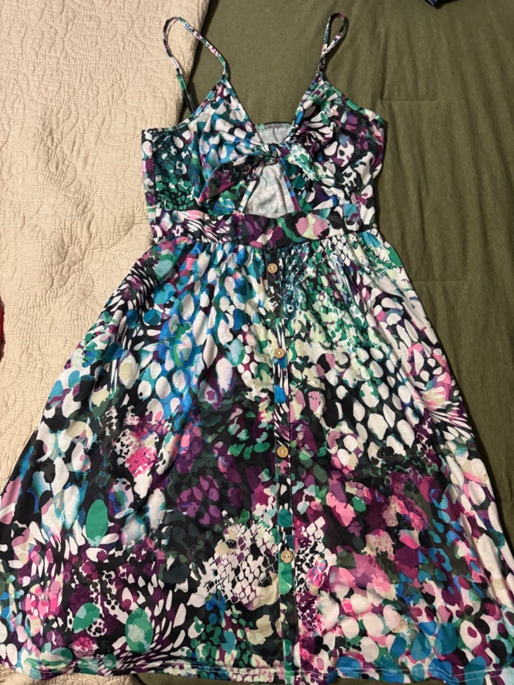 Womens Multicolor Printed Sundress with Front Tie